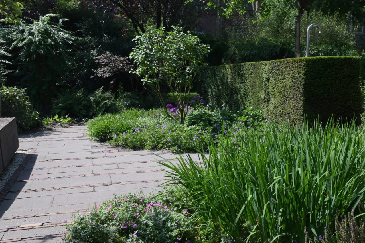Tuin met zwembad en strakke hagen, foto 9